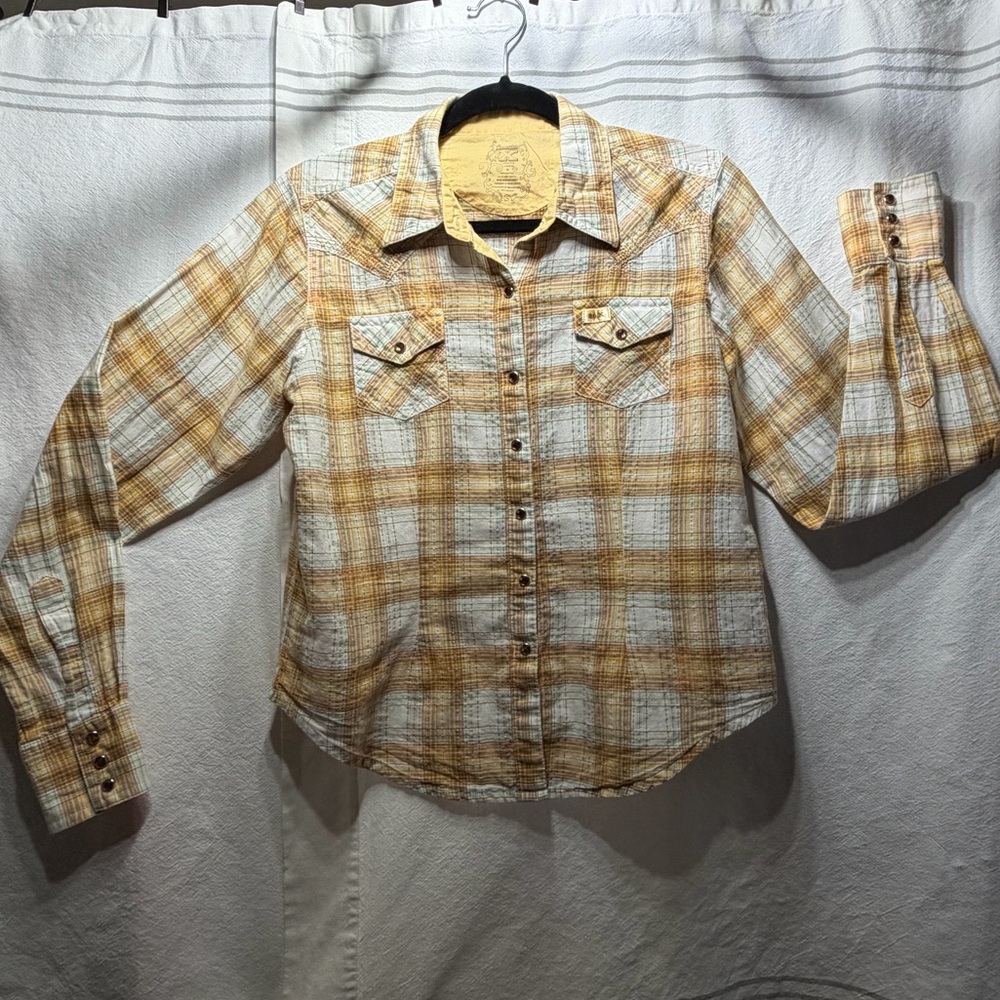 Yellow Snap Button Plaid Shirt
